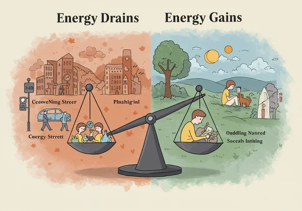 Visualizing energy drains versus energy gains for neurodivergence.