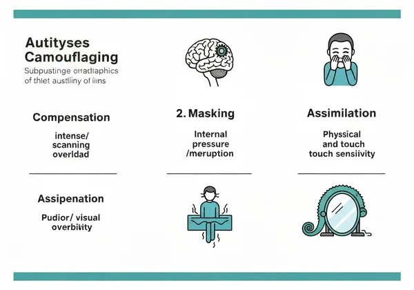 Graphic illustrating CATQ camouflaging subtypes and sensory impacts