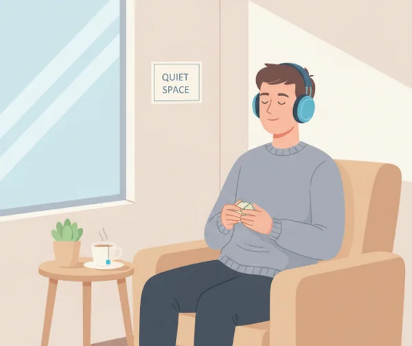 Autistic person taking a quiet break at work